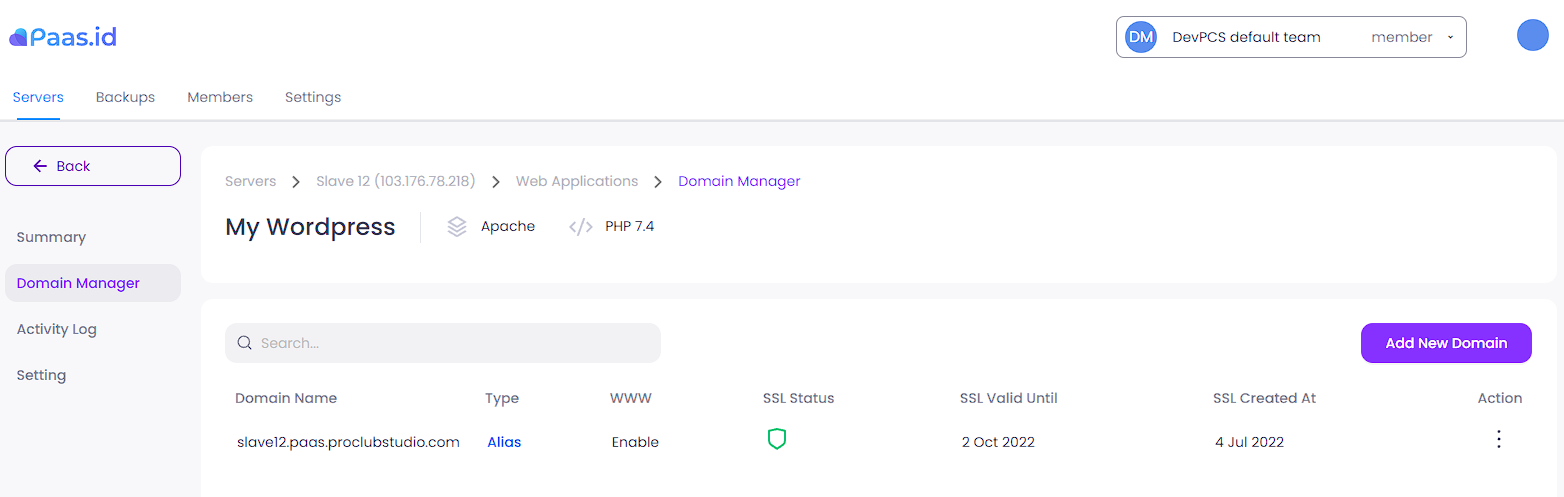 How to Delete a Domain from a Web Application on Paas.id