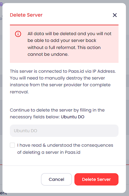 How to Delete a Web Server on Paas.id