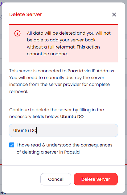 How to Delete a Web Server on Paas.id