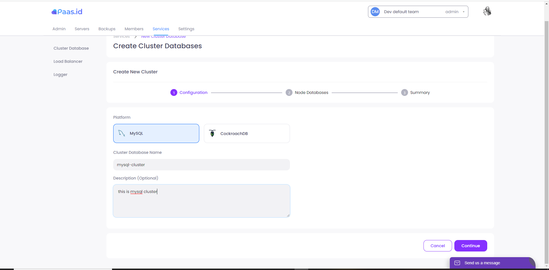 Setup MySQL cluster on Paas