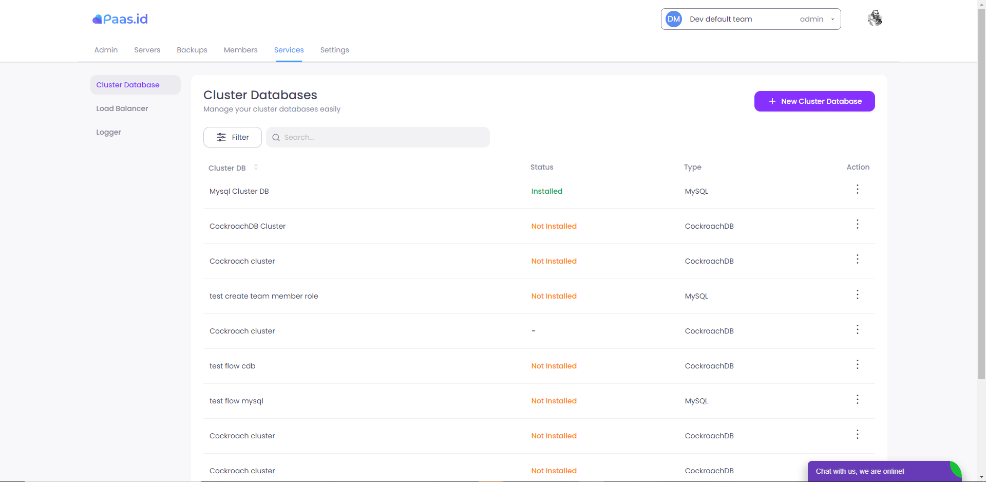 Setup MySQL cluster on Paas